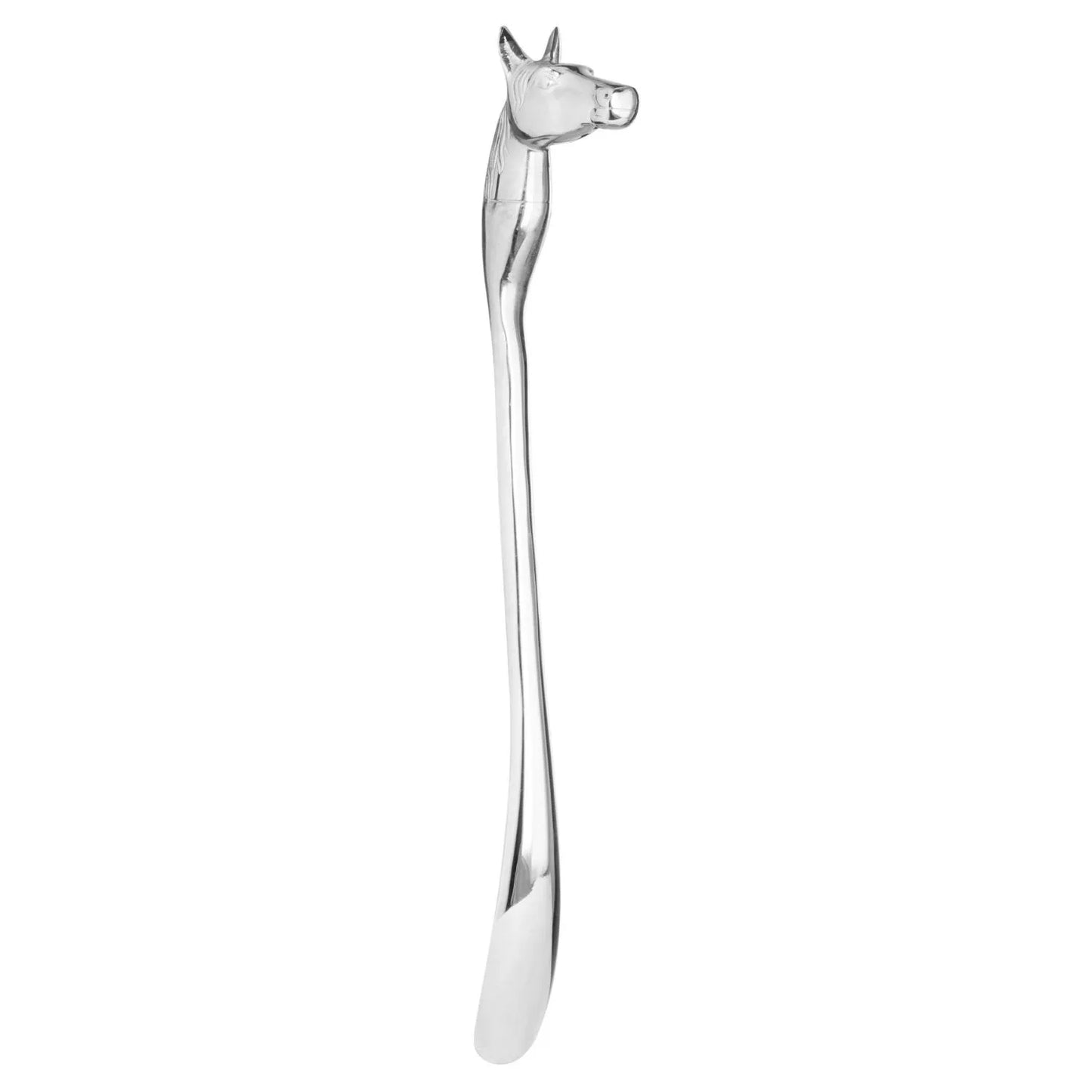 Silver Horse Head Long Handled Shoe Horn with Hanging Loop & Polished Finish – Decorative Metal Shoehorn 53x10x5cm - Click Style