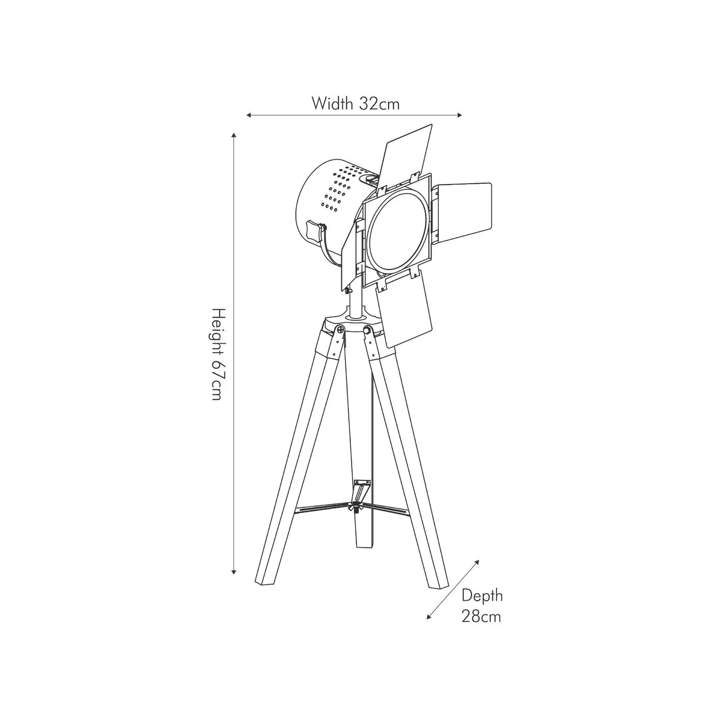 Silver Metal & Grey Wood Tripod Film Table Lamp with Barn Door Shutters Dimensions – Adjustable Movie Tabletop Spotlight 67x32cm - Click Style