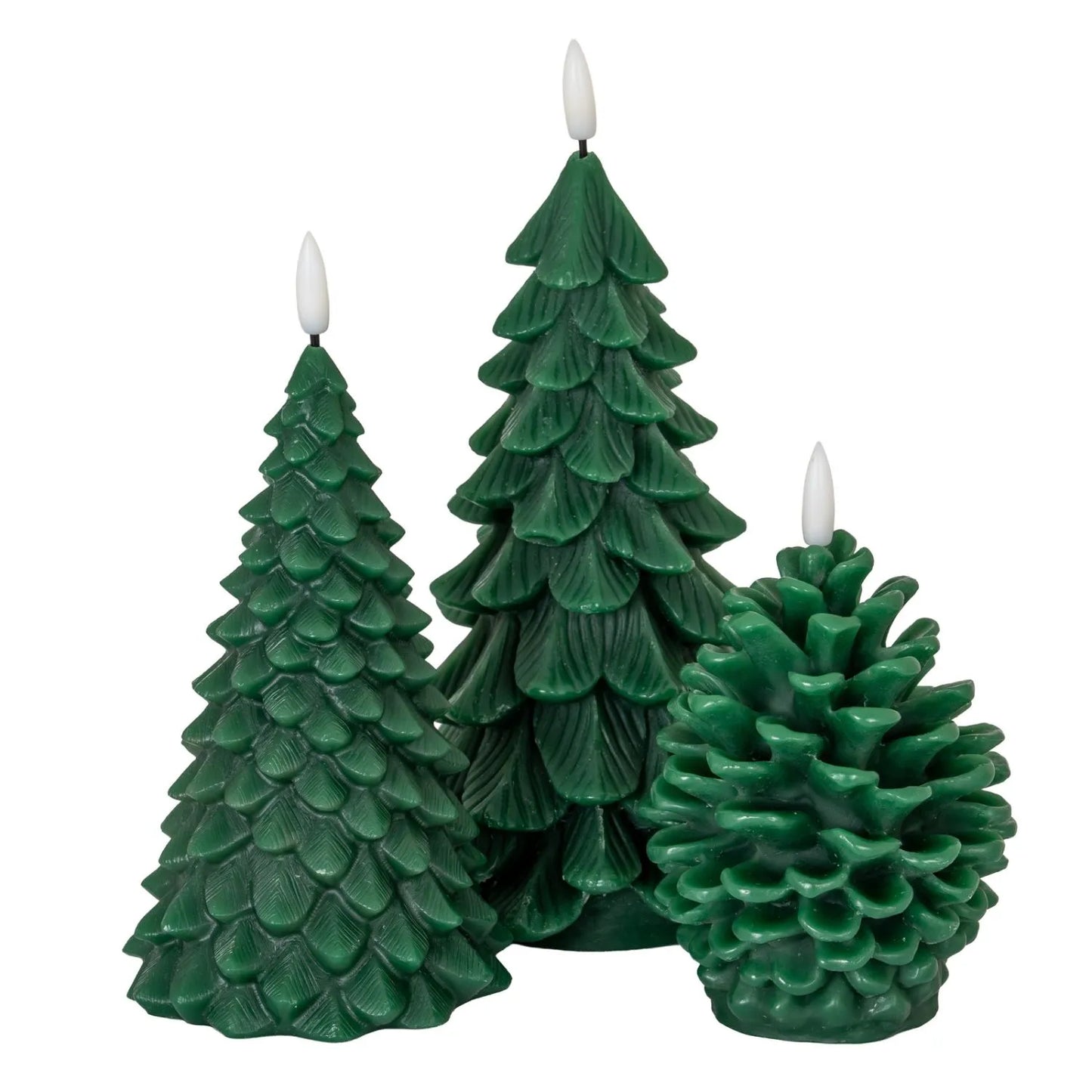 Tall Layered Forest Green Real Wax LED Christmas Tree Candle With Realistic Flickering Flame Festive Battery Operated Decorative Light 22x11x11cm | Click Style