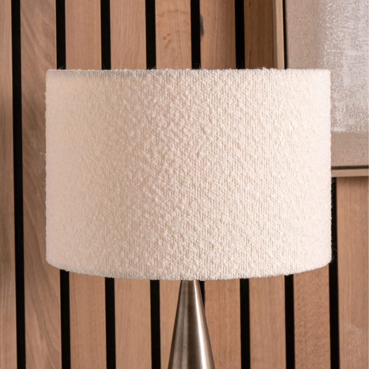 White Bouclé Drum Lampshade with Teddy Textured Fabric – Cylinder Light Shade for Ceiling Table and Floor Lamps 35cm/14in - Click Style