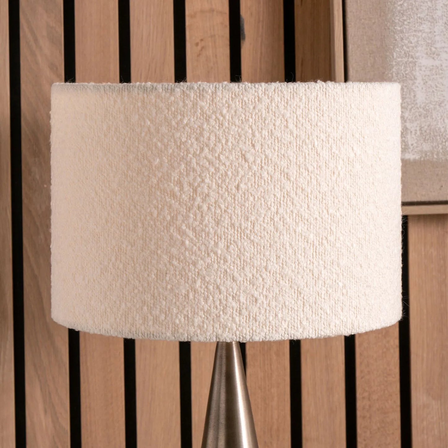 White Bouclé Drum Lampshade with Teddy Textured Fabric – Cylinder Light Shade for Ceiling Table and Floor Lamps 40cm/16in - Click Style