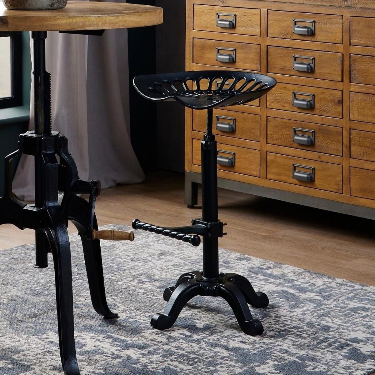 Black Industrial Style Adjustable Bar Stool – Home Bar Furniture