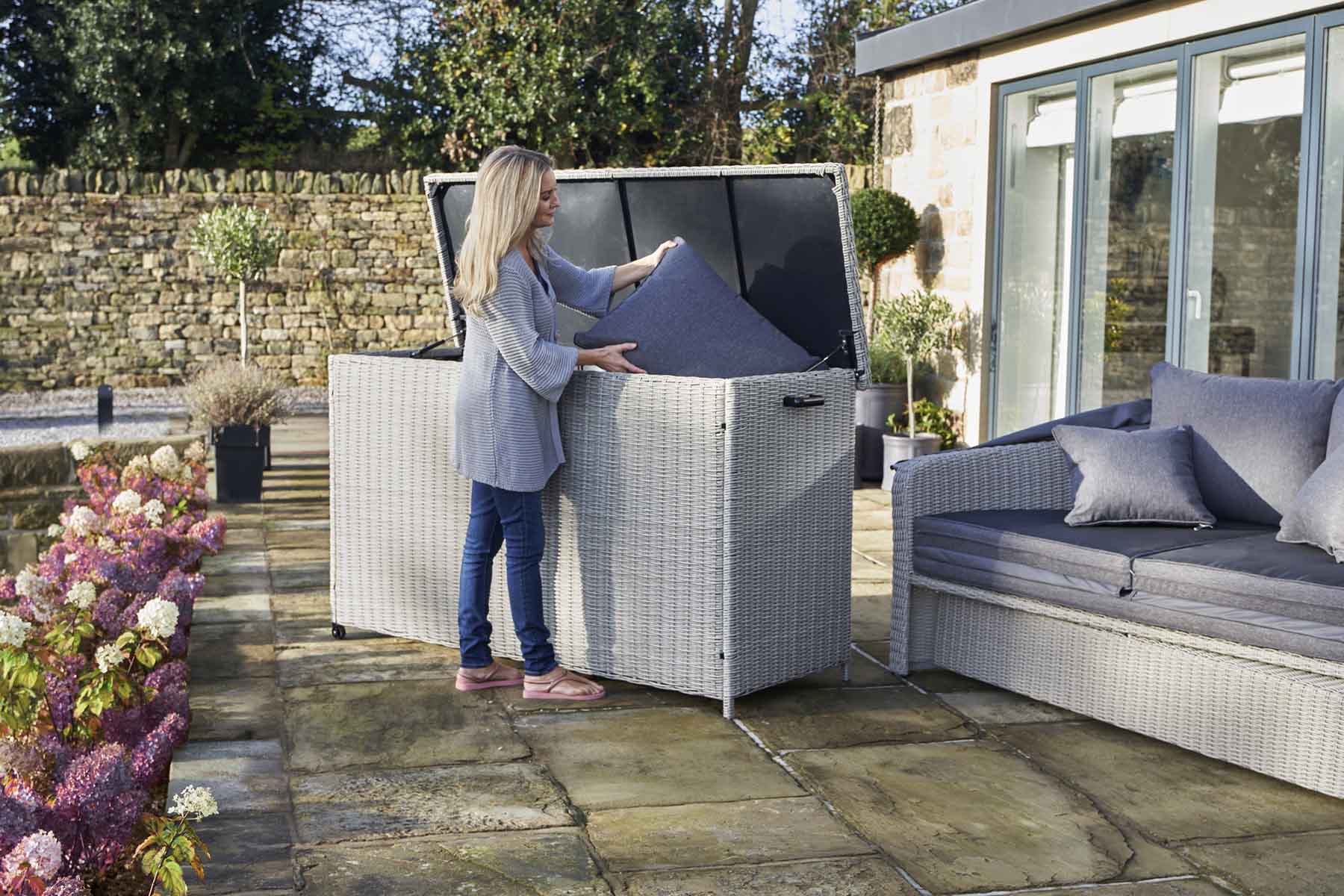 Large Weatherproof Stone Grey Rattan Effect 1000L Outdoor Garden