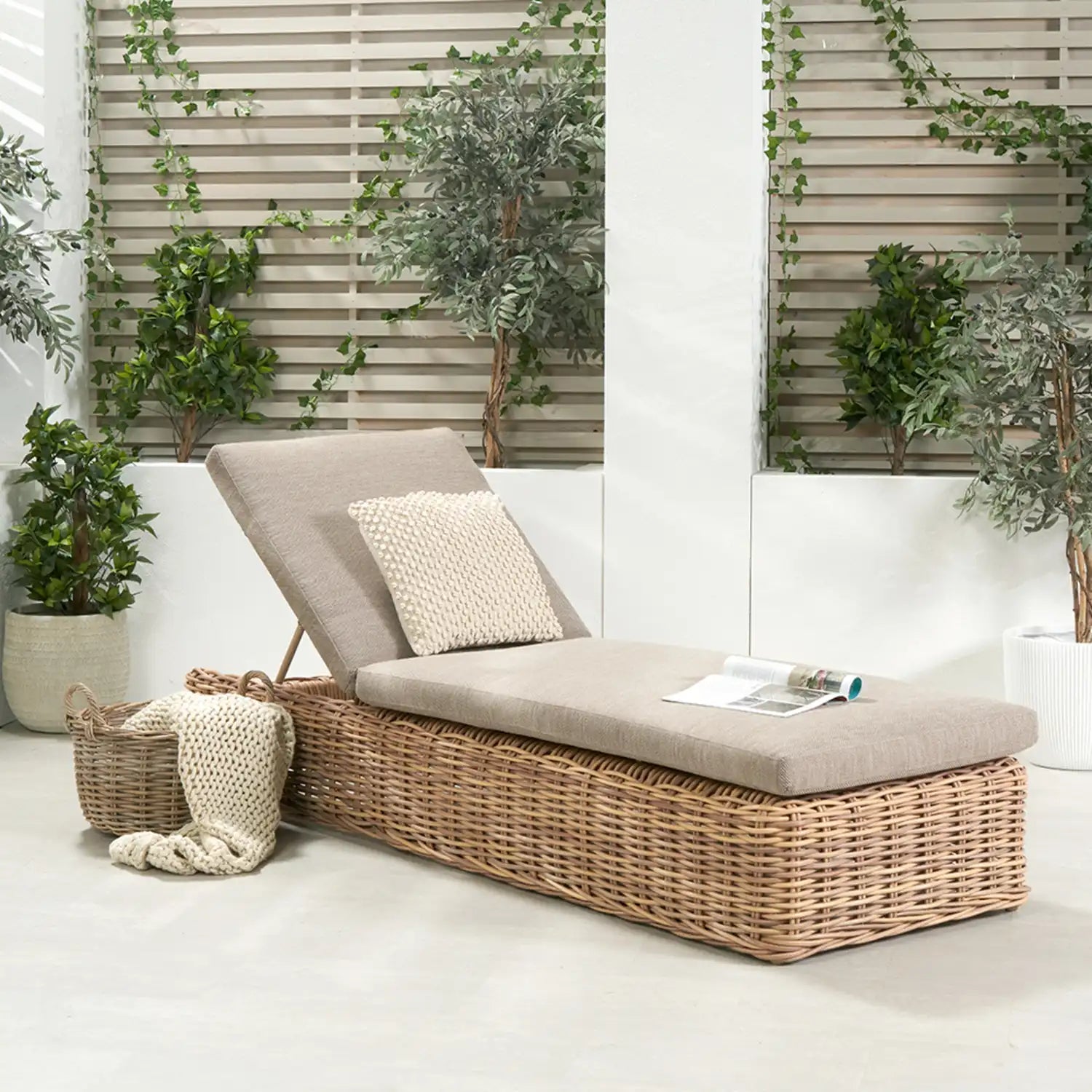 Sun lounger rattan effect sale