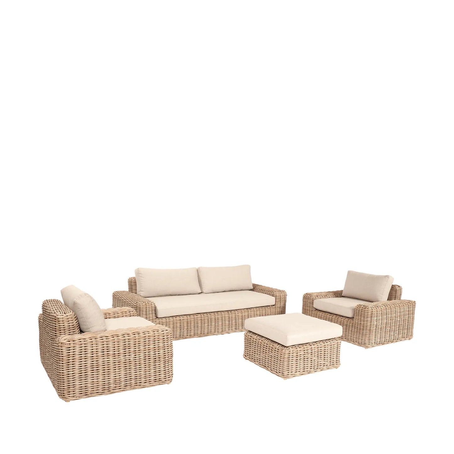 Saint-Tropez Natural Rattan Effect Lounge Set with 2 Seater Sofa & Footstool – Click Style
