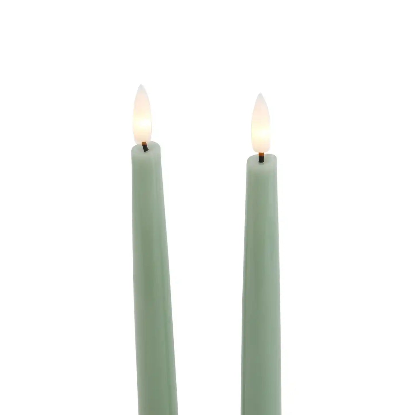 Set of 2 Sage Green LED Taper Candles with Flickering Flame 25x2cm – Click Style