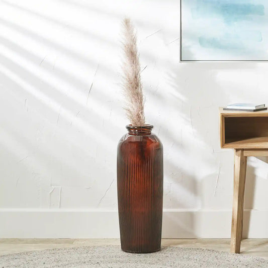 Tall Brown Ribbed Recycled Glass Floor Vase – Click Style