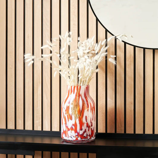 Tall Red & White Tortoiseshell Decorative Glass Vase – Click Style