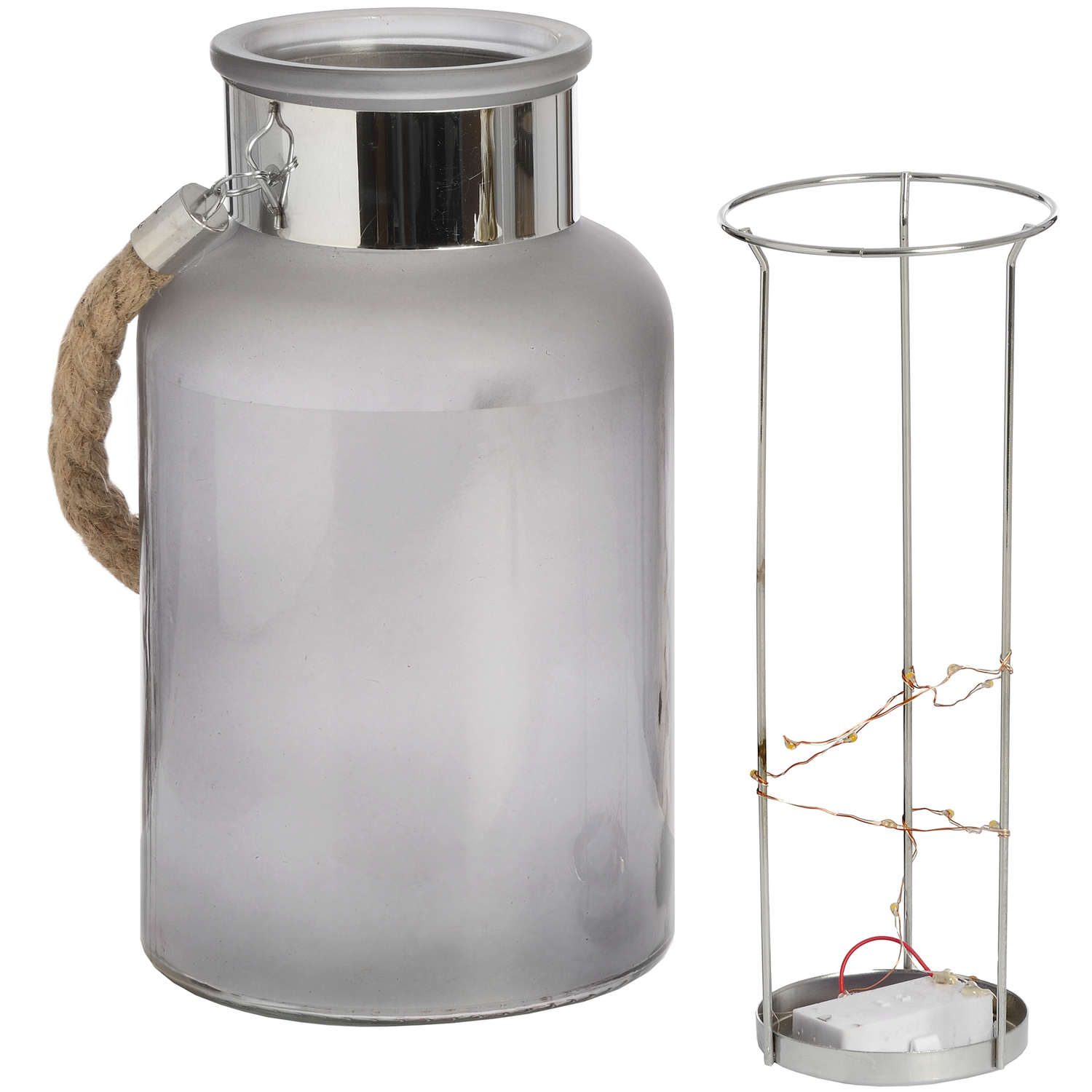 Jar of Stars Frosted Glass LED Lantern with Rope Detail 26cm