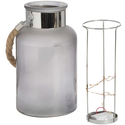 Jar of Stars Frosted Glass LED Lantern with Rope Detail 26cm