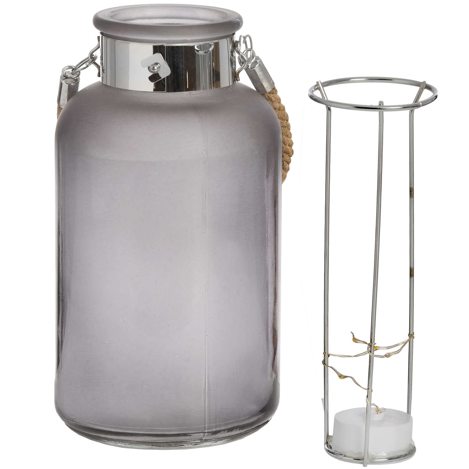 Jar of Stars Frosted Glass LED Lantern with Rope Detail 20cm