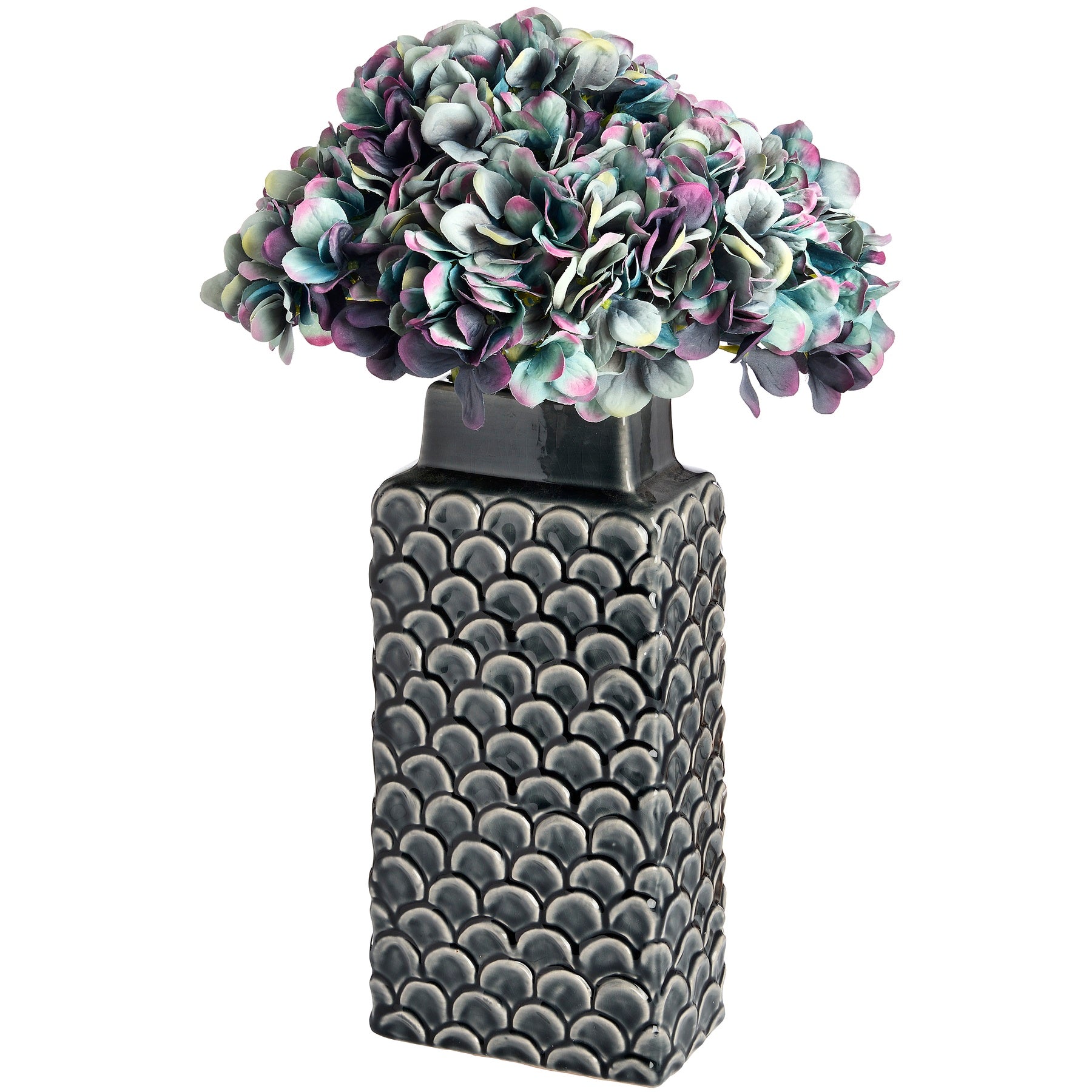 Rectangular Dark Grey Ceramic Vase with Scalloped Texture 32.5x15cm – Click Style
