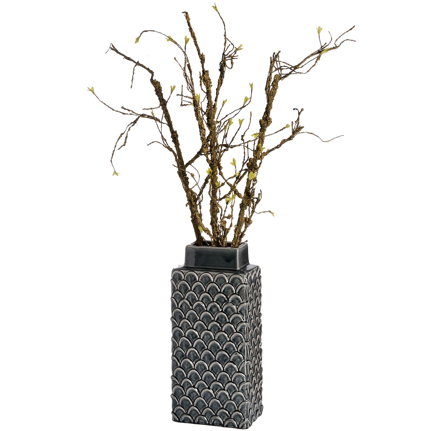 Large Rectangular Dark Grey Ceramic Vase with Scalloped Texture 42x19.5cm – Click Style