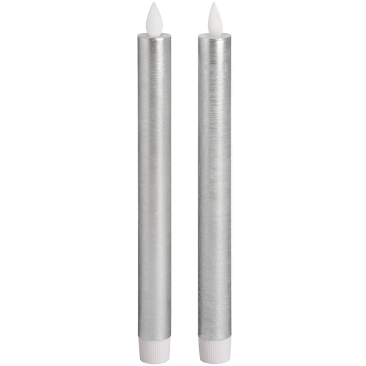Set of 2 Silver LED Taper Candles with Flickering Flame 25x2cm – Click Style