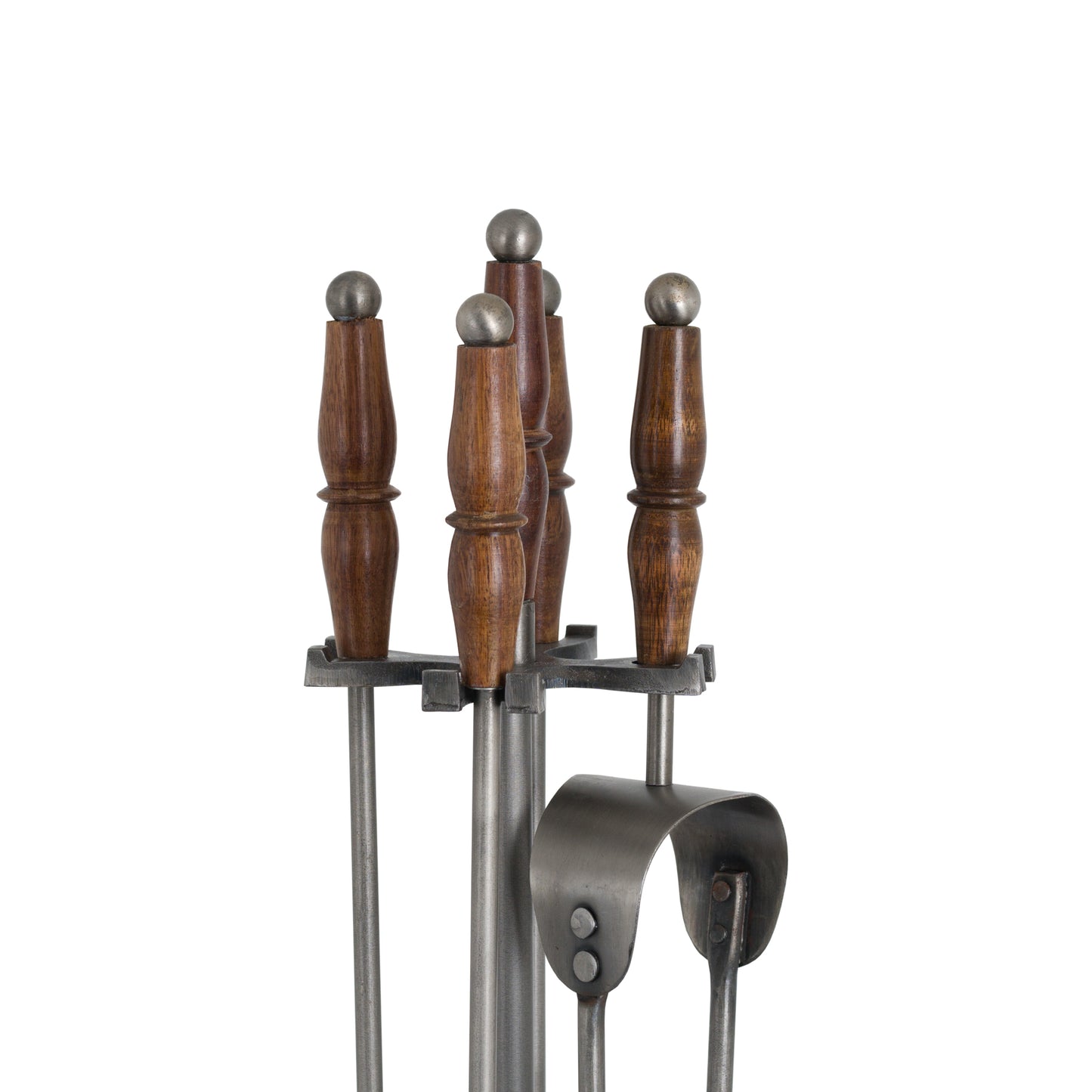 Pewter Fireside Companion Set With Wooden Handles