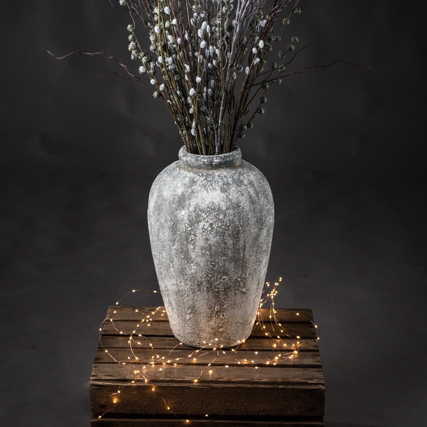 Grey Distressed Stone Ceramic Vase 45x28cm