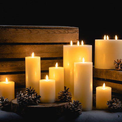 Cream LED 3 Wick Pillar Candle with Flickering Flame 30x15cm – Click Style