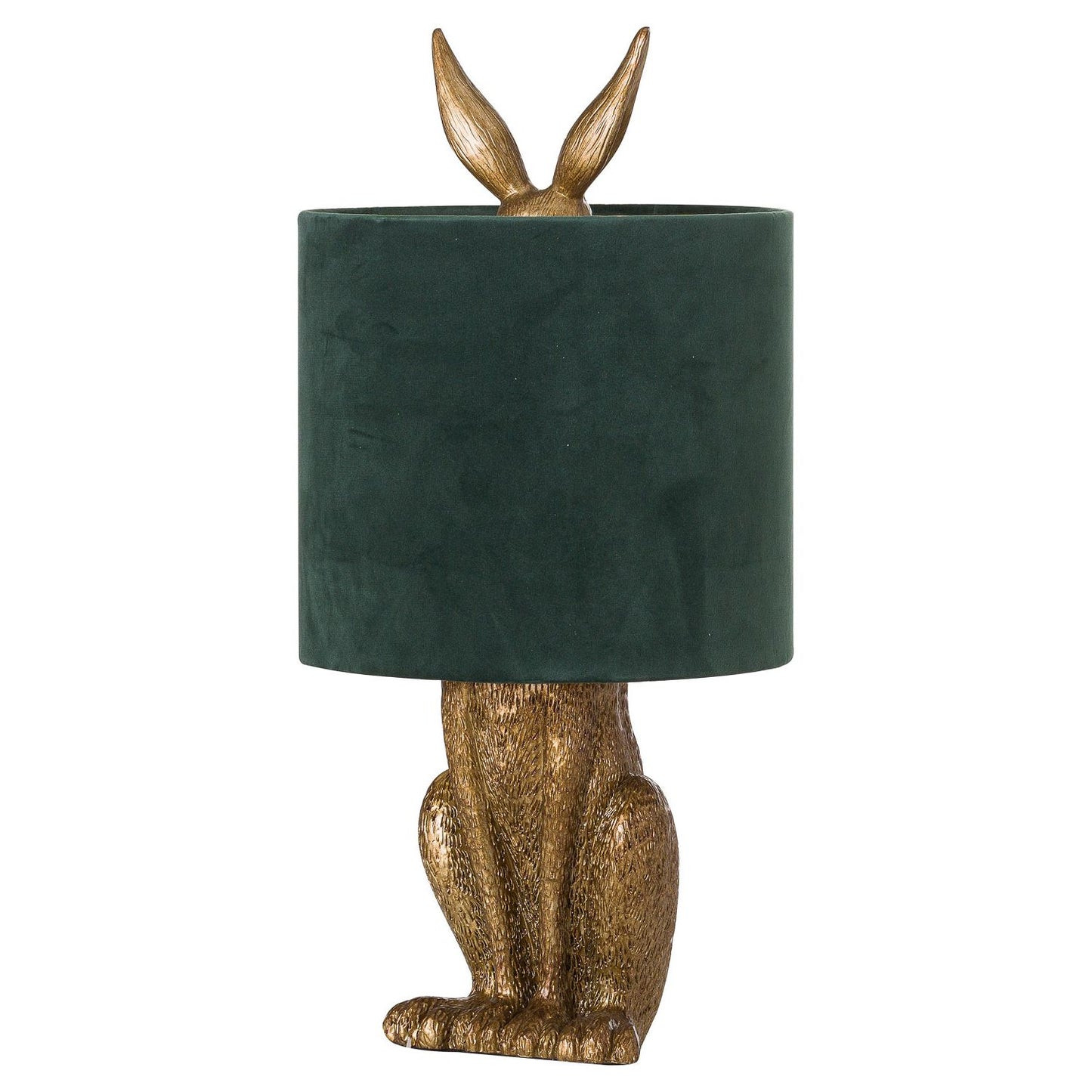 Gold Hare Table Lamp with Green velvet shade