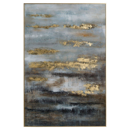 Large Abstract Artwork with Gold Frame, Salcombe Sunrise