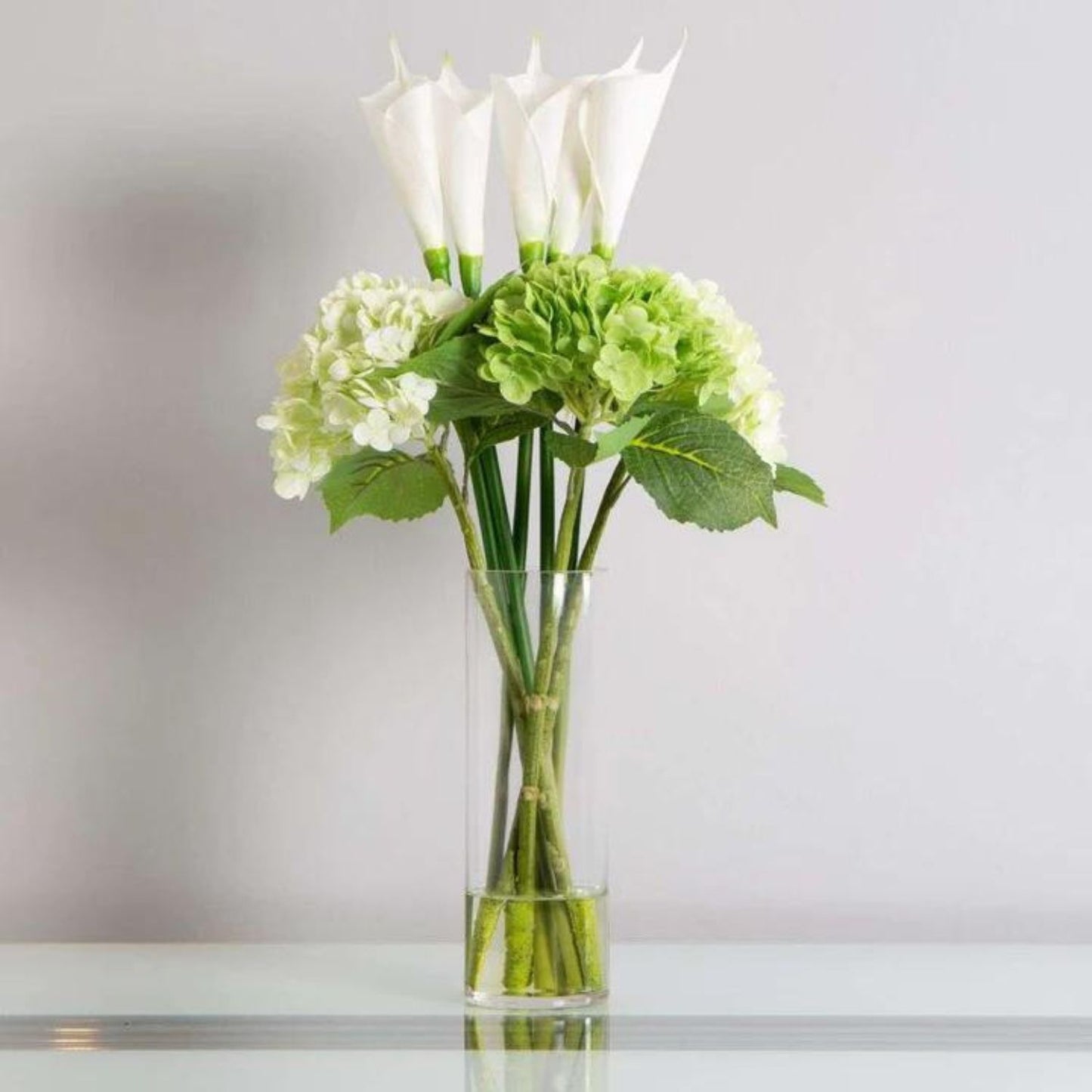 Calla and Hydrangeas Glass Bouquet