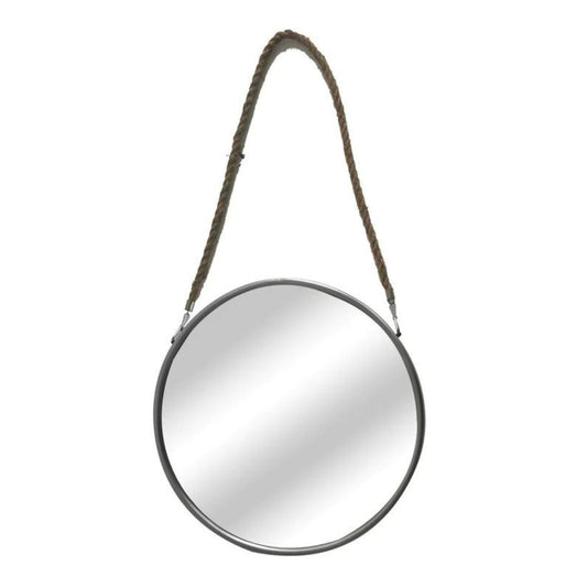 Silver circular mirror on rope with a nautical design