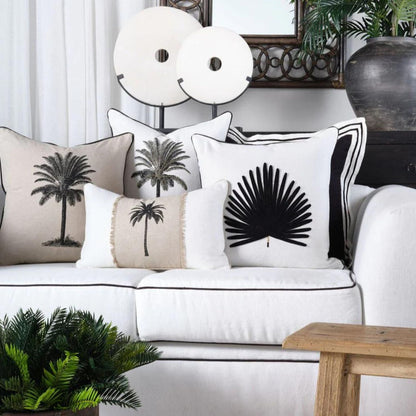 White, black and sand cushion 30x50 Palm coastal lumbar design