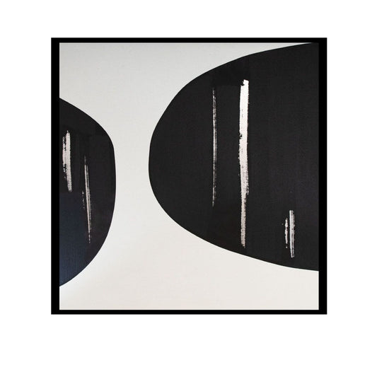 Rectangular foil painting with circular artwrok in black frame