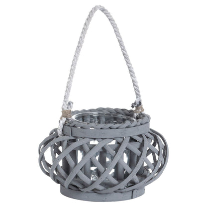 Large Wicker Basket Hurricane Lantern - Grey