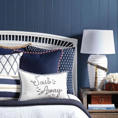 White and Navy Cushion with lattice design 50x50