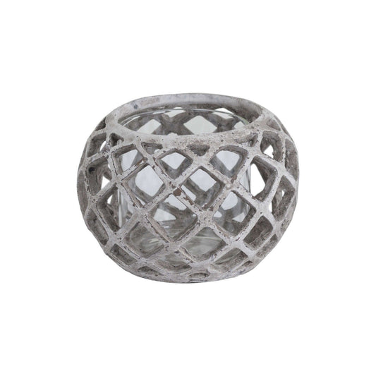 Large ceramic hurricane lattice lantern in stone