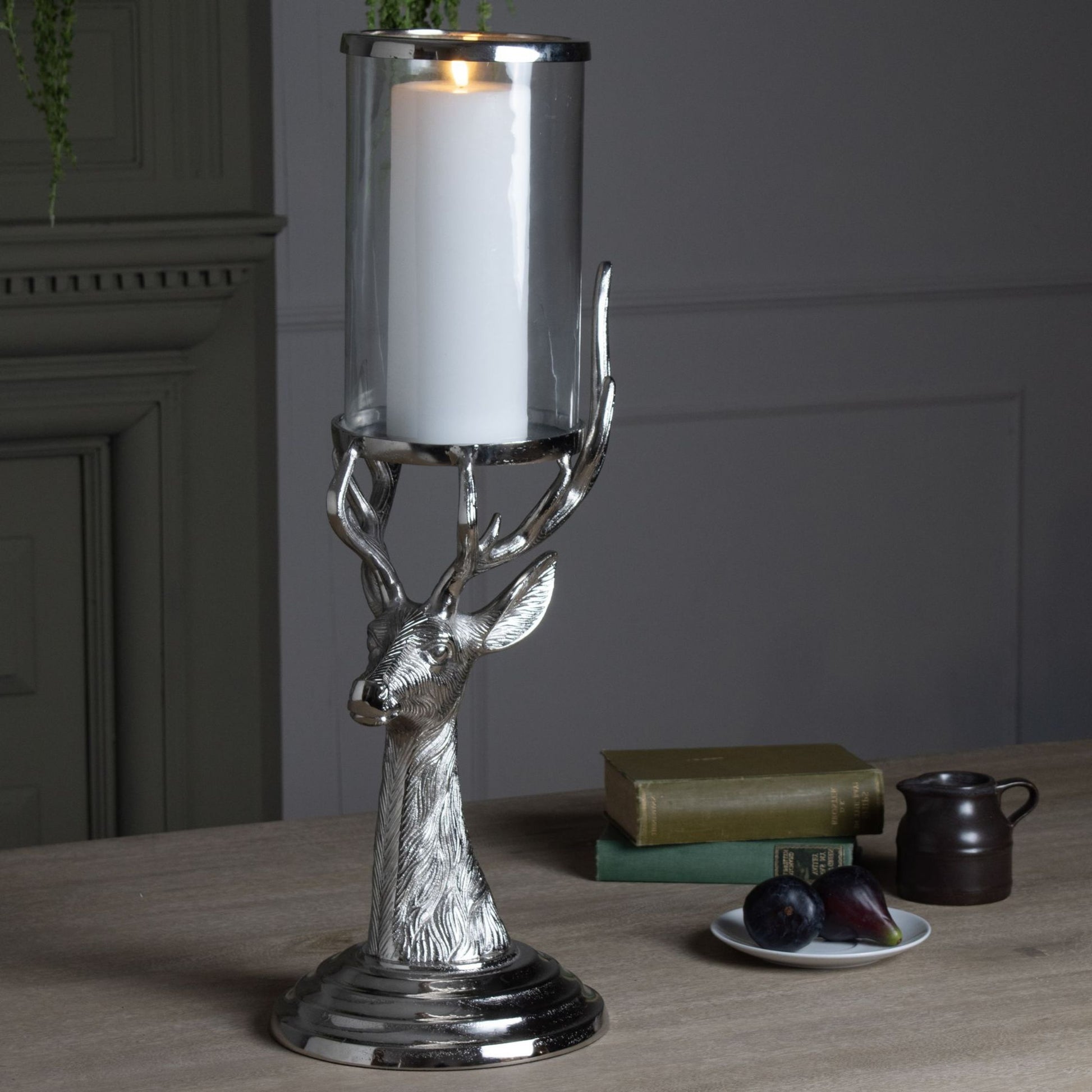Tall Silver Stag Candle Holder