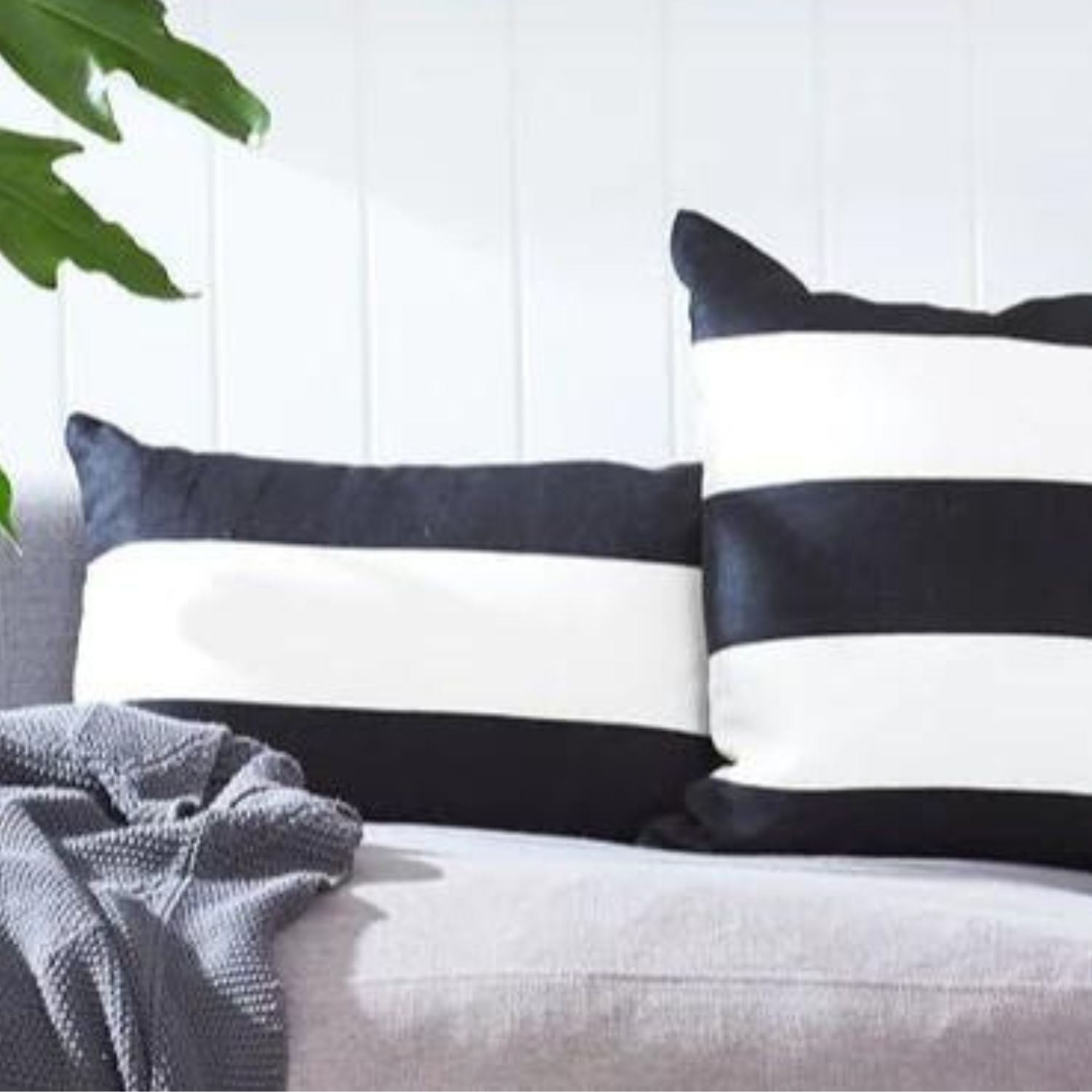 Black & White Striped Linen Cushion 30x50