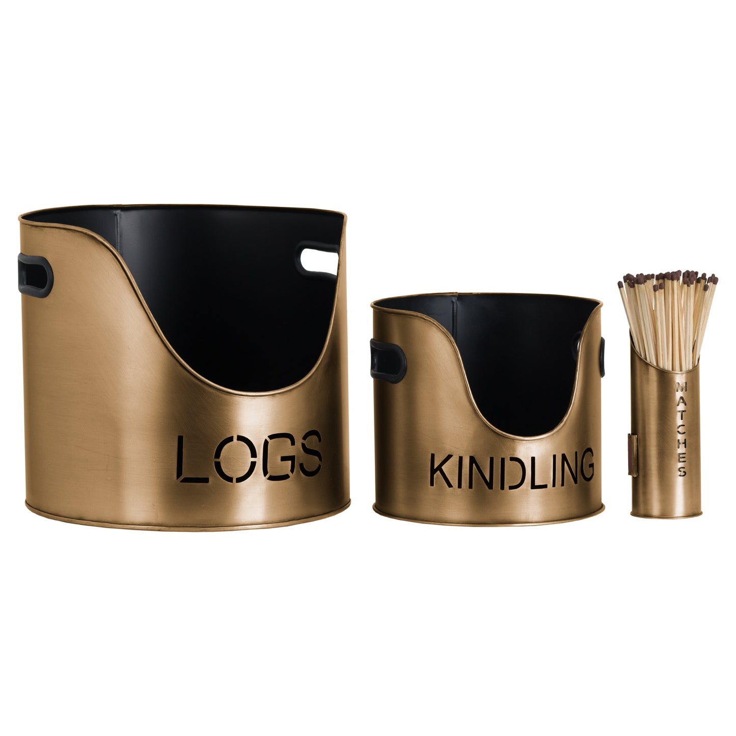 Bronze Logs & Kindling Buckets & Matchstick Holder Set