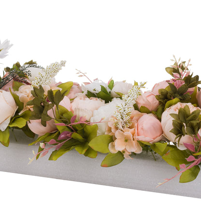 Faux Pink Peony & Greenery Table Runner