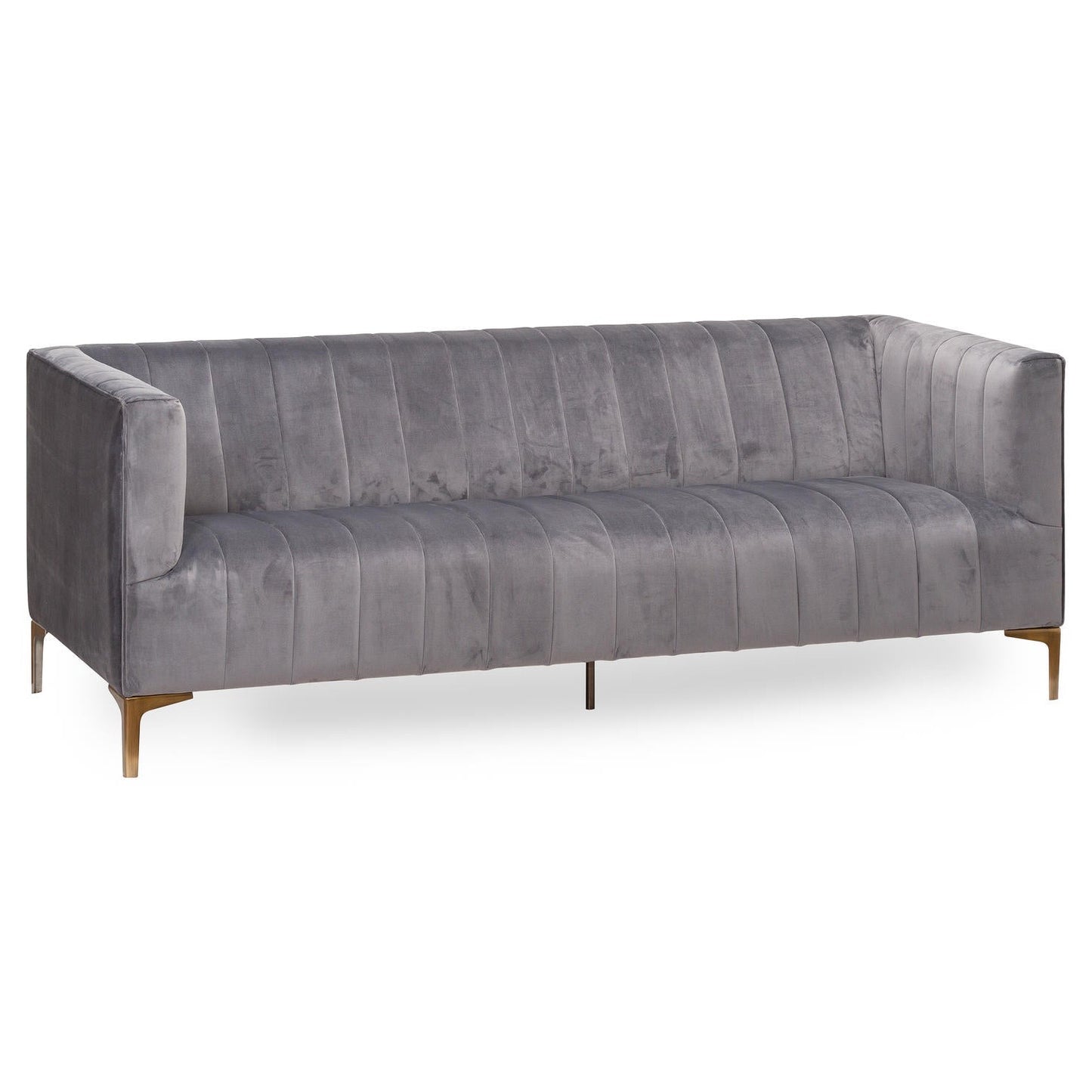 Grey Velvet Tufted 2 Seater Sofa with Chrome Legs