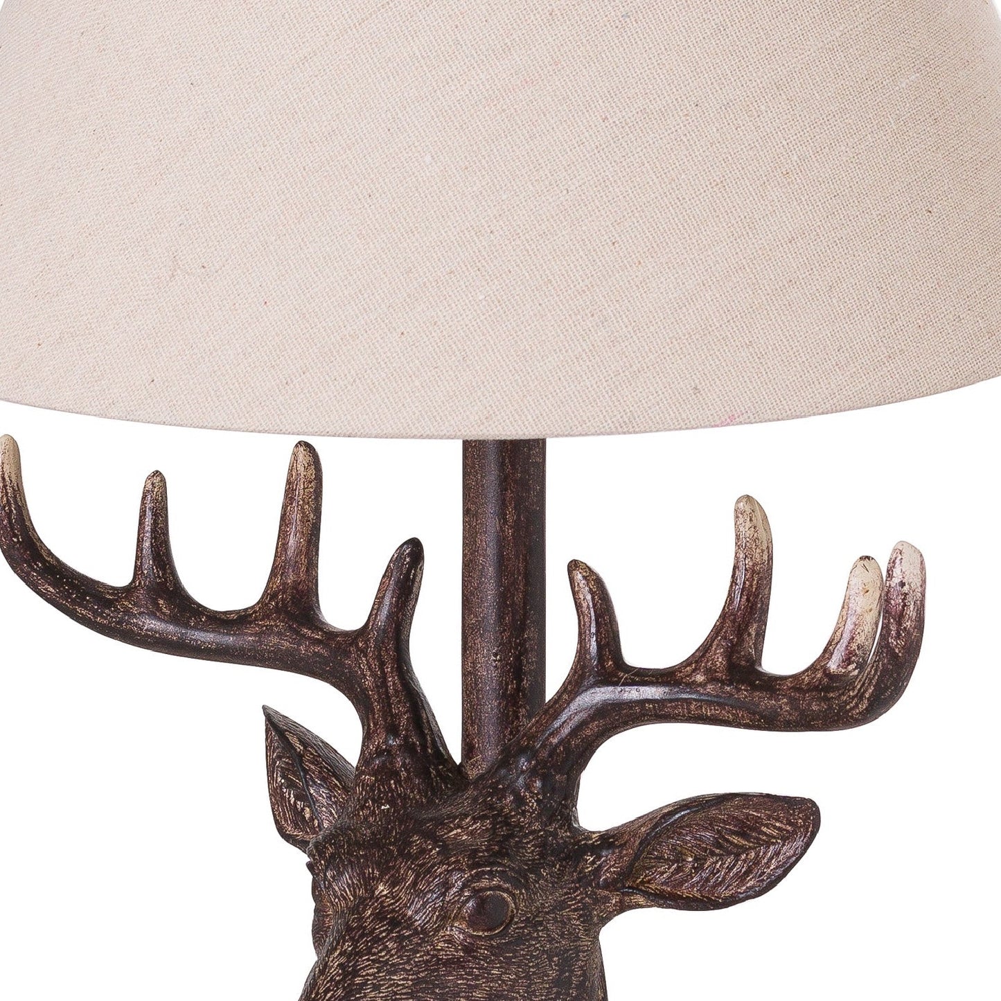 Wood-Effect Stag Head Table Lamp with Linen Shade