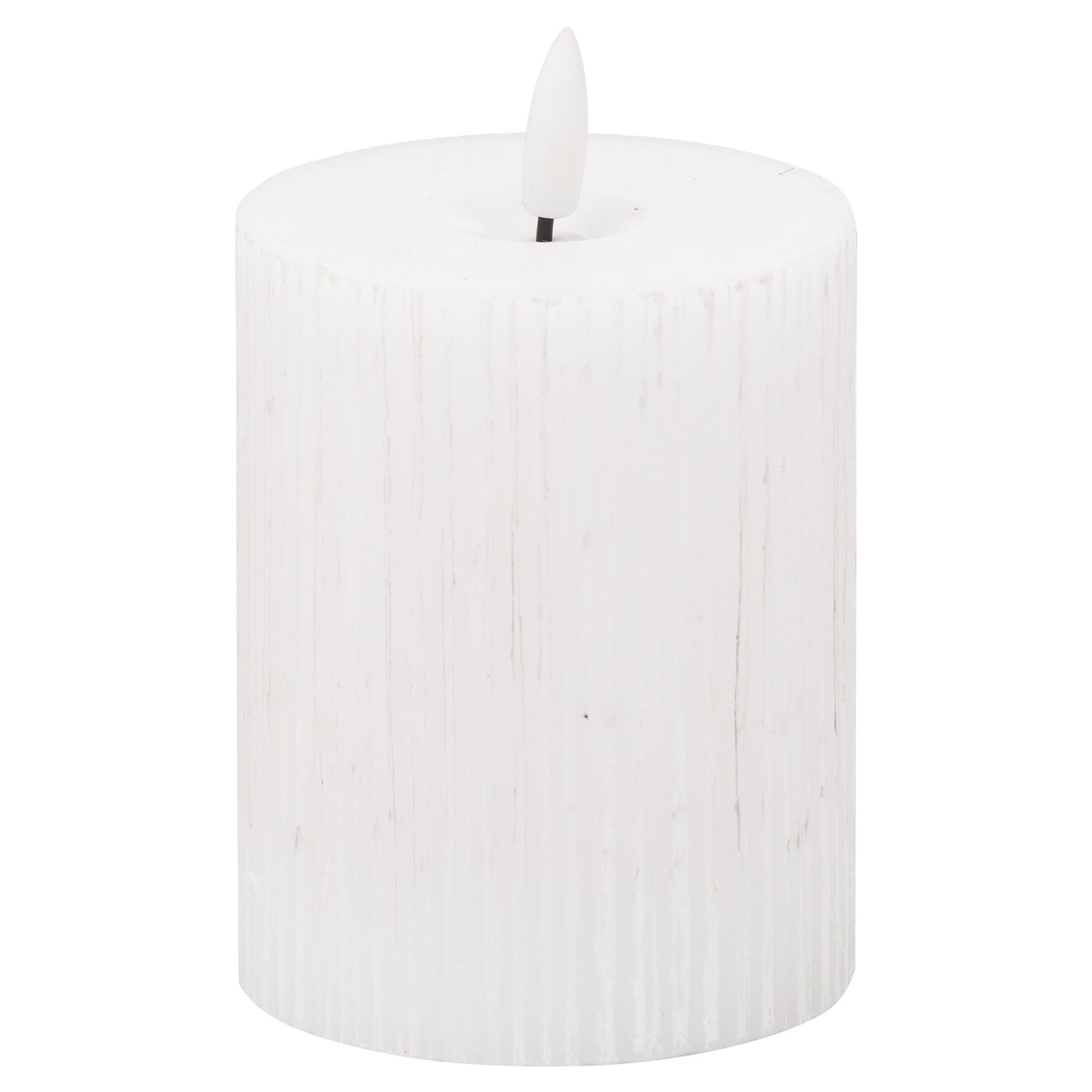 White LED Ribbed Pillar Candle with Flickering Flame 10x7.5cm – Click Style