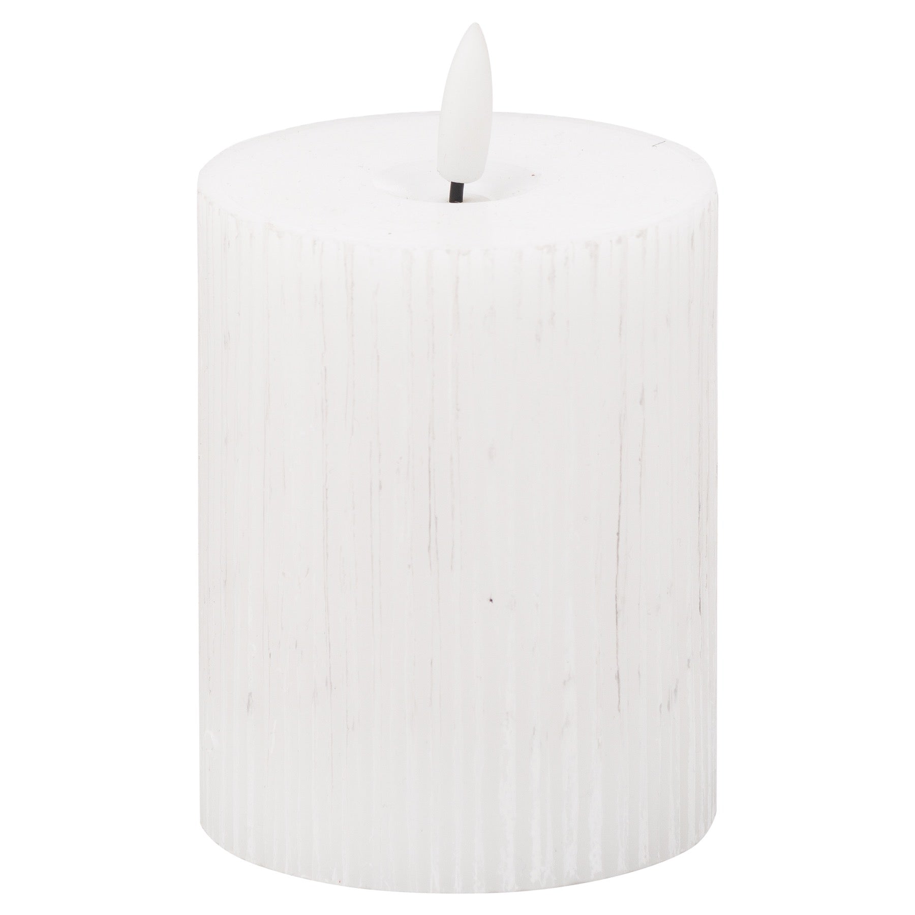 White LED Ribbed Pillar Candle with Flickering Flame 10x7.5cm – Click Style