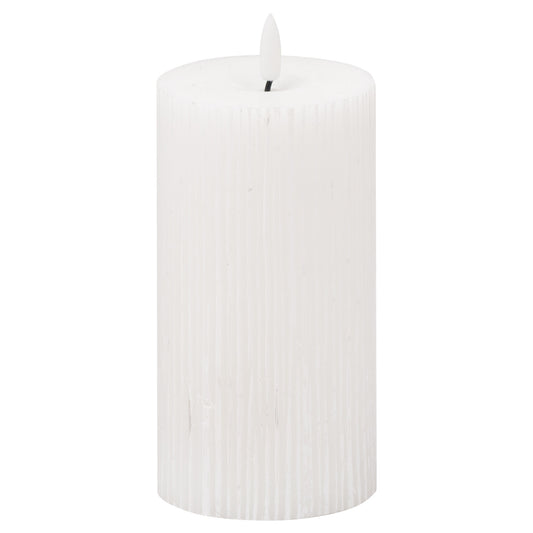 White LED Ribbed Pillar Candle with Flickering Flame 15x7.5cm – Click Style