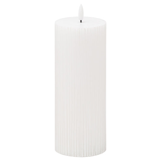 White LED Ribbed Pillar Candle with Flickering Flame 20x7.5cm – Click Style