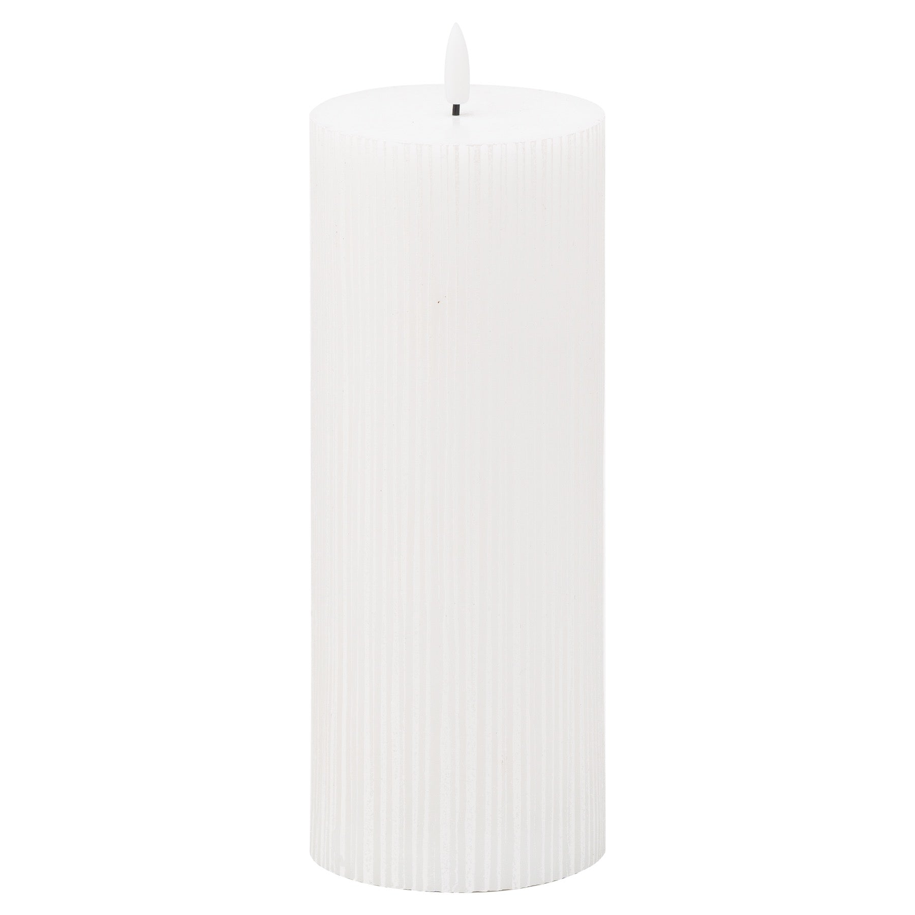 White LED Ribbed Pillar Candle with Flickering Flame 23x9cm – Click Style