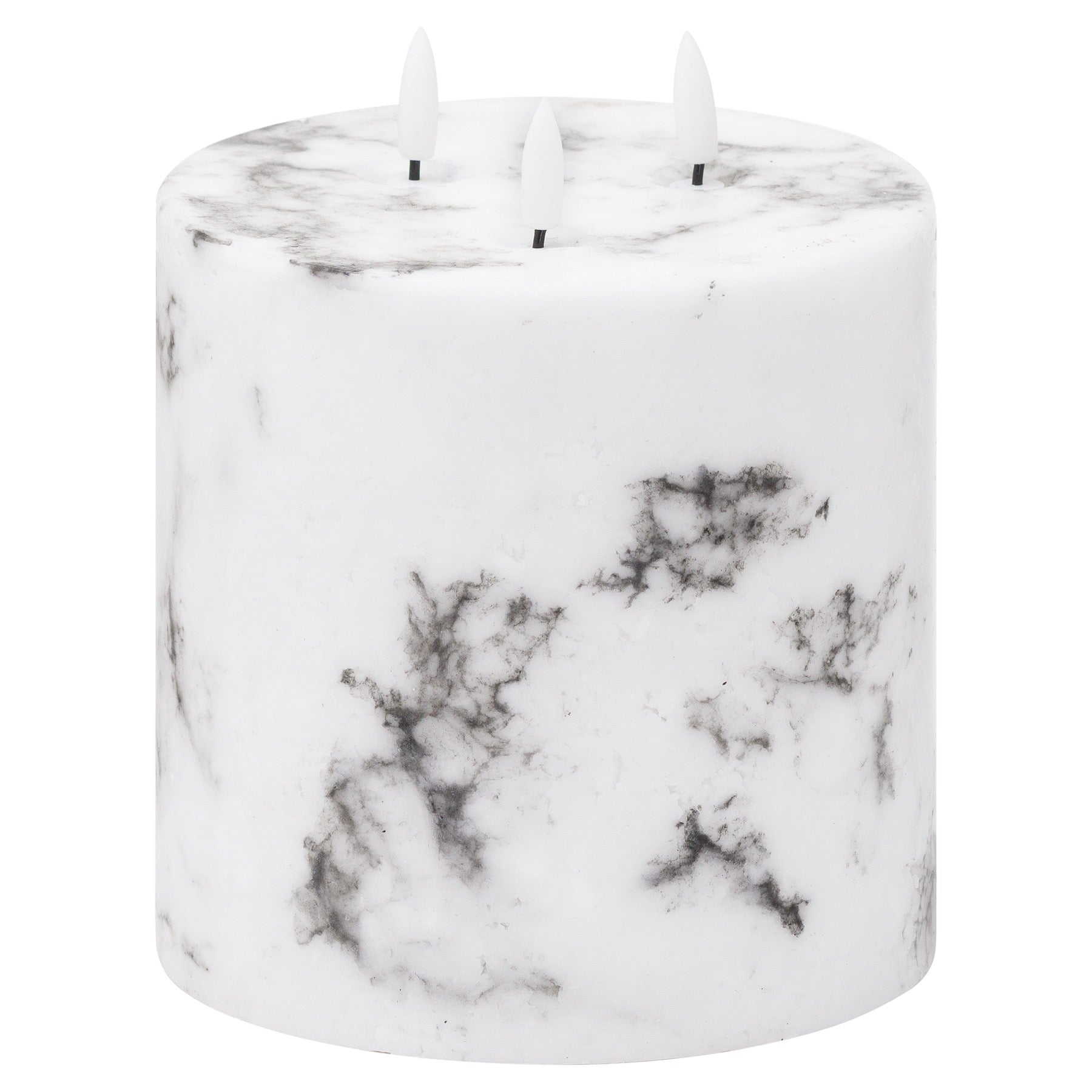Marble-Effect LED 3 Wick Pillar Candle with Flickering Flame 15x15cm – Click Style