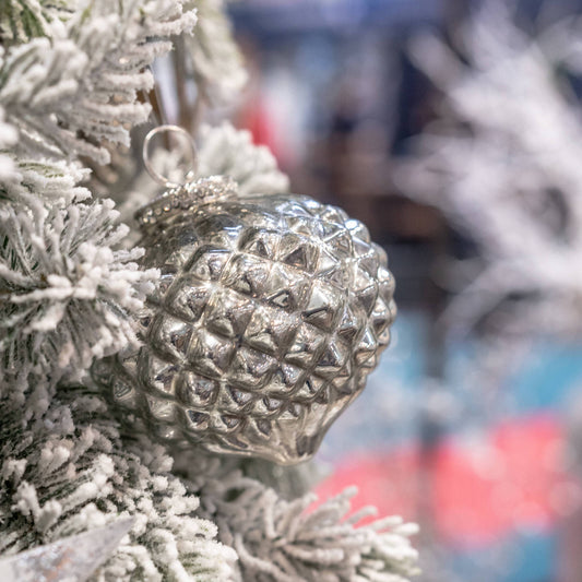 Medium Silver Textured Christmas Tree Bauble 10cm