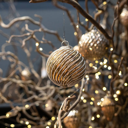 Burnished Bronze & Silver Jewel Swirl Christmas Tree Bauble 8cm