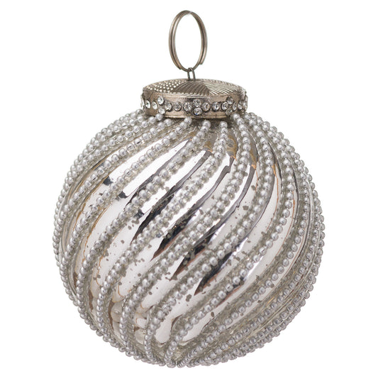 Medium Silver Jewel Swirl Christmas Tree Bauble 11cm
