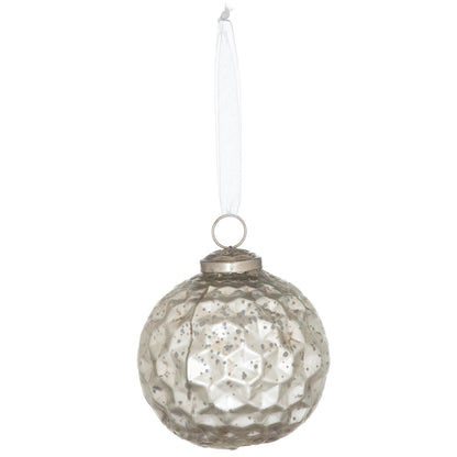 Silver Hexagon Glass Baubles, Set of 4