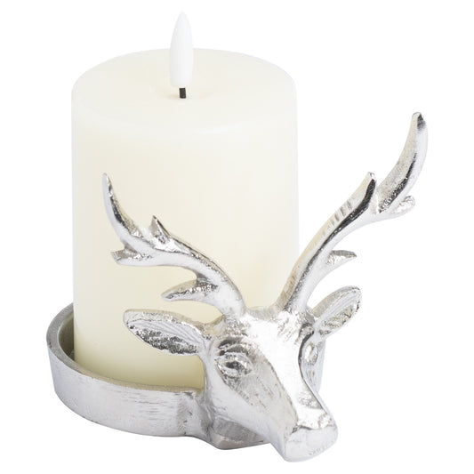 Silver Stag Head Pillar Candle Holder – Click Style