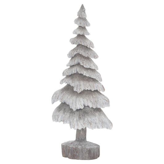 Grey Carved Wood Effect Snowy Tree Ornament 35cm