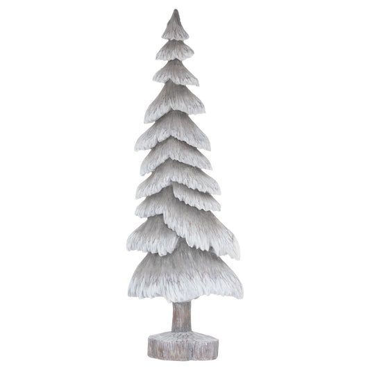 Grey Carved Wood Effect Snowy Tree Ornament 71cm