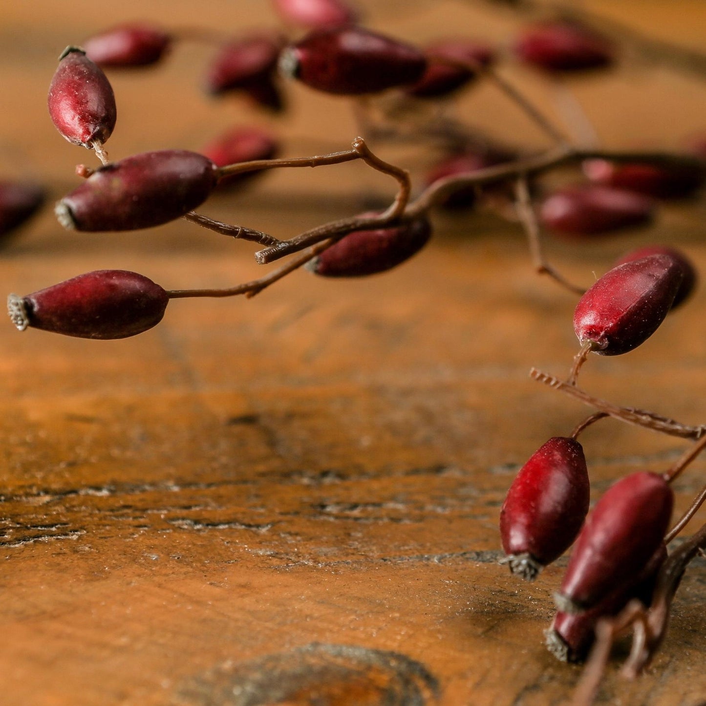 Artificial Deep Red Rosehip Stem